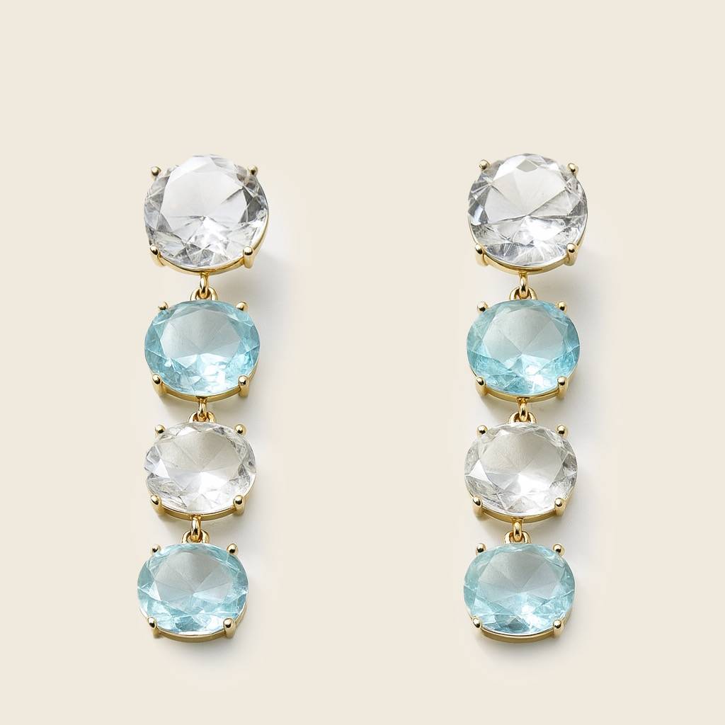 Aqua Blue & Clear Stone Drop Earrings : AN-LJ-BU-0006-DE