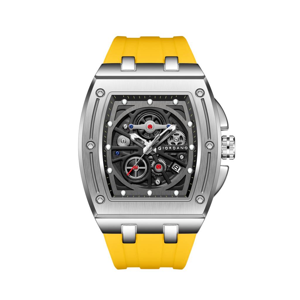 Giordano Sqaure Analog Casual Sporty Watch For Men – Mechanical-Inspired Dial, Date Display, Quartz Movement And : GZ-50151-04