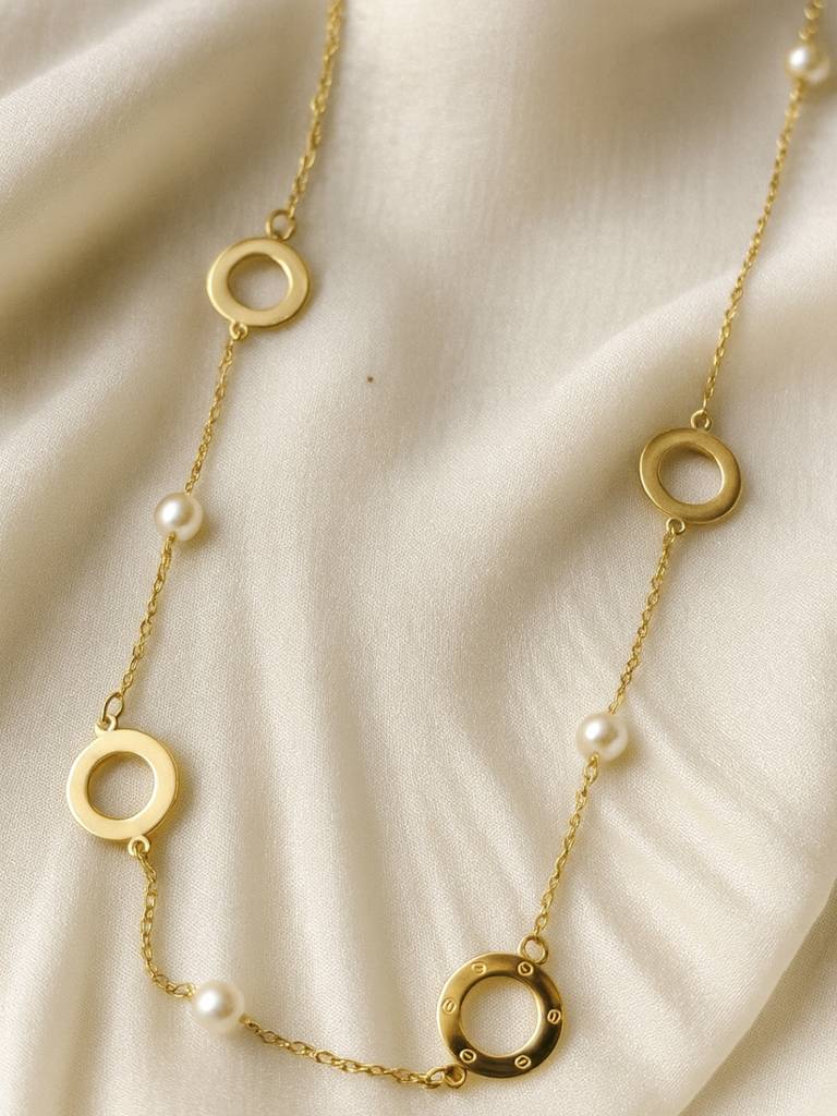 18K Gold Plated Pearl & Circular Motif Necklace Â Anti Tarnish, Everyday : ATC628CMPN