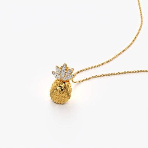 18K Gold Vermeil Pave Leaf Pineapple Necklace For Women | Valentine Gift Jewellery : KNP0078-Gold