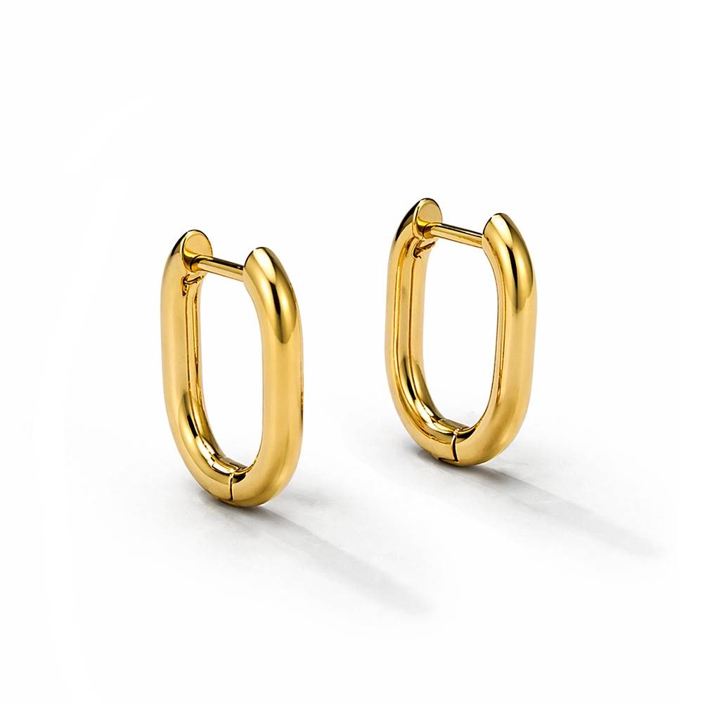 Gold-Plated Minimal Rectangular Hoop Earrings : 1005903