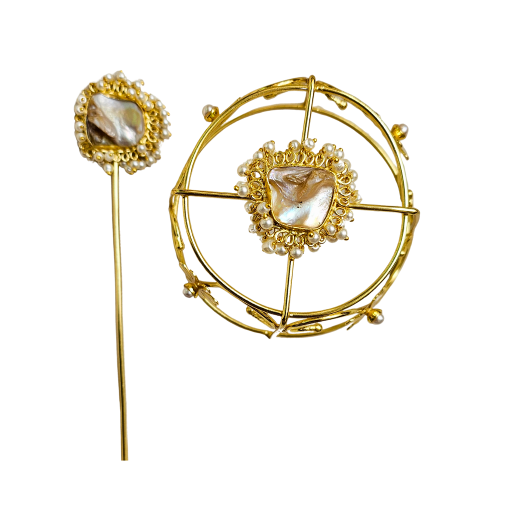 Baroque Pearl Hair Bun Cage Accessory : HB004