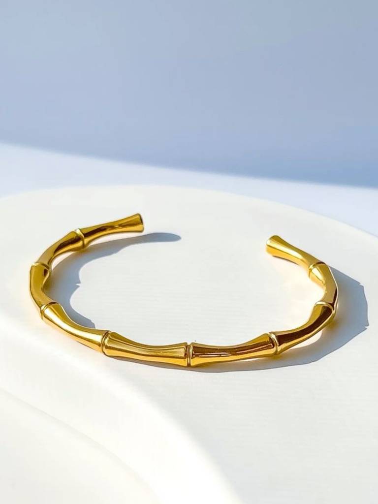 Bamboo Open Cuff Bracelet Â 18K Gold Plated | Anti-Tarnish Daily Wear : ATB712BOC