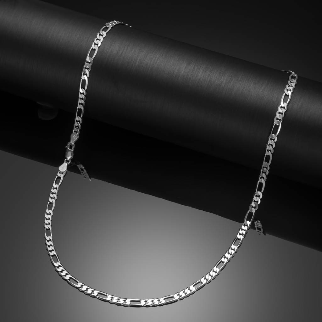 925 Sterling Silver Diamond-Cut Figaro Chain For Men, 20 Inch Rhodium Plated Silver Chain : BRDCCMC