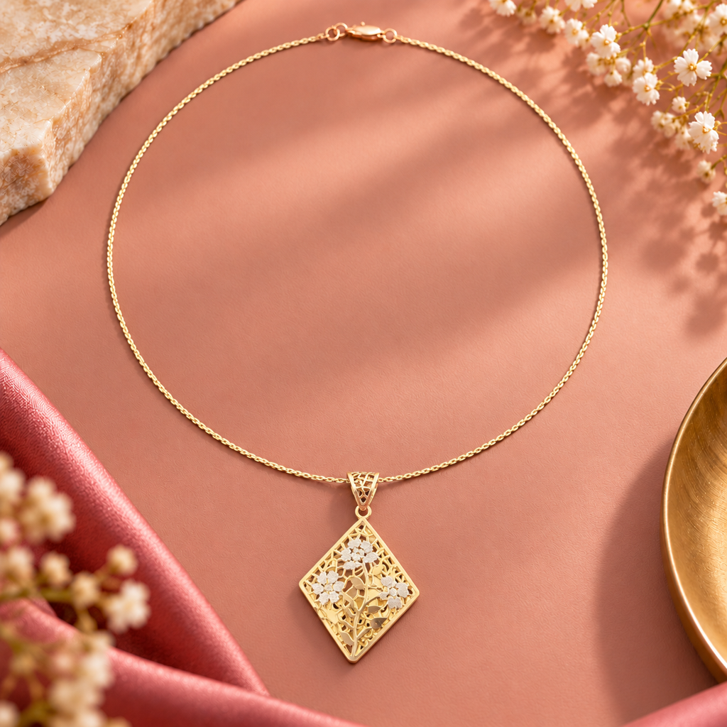 Golden Floral Diamond Necklace : TLC01