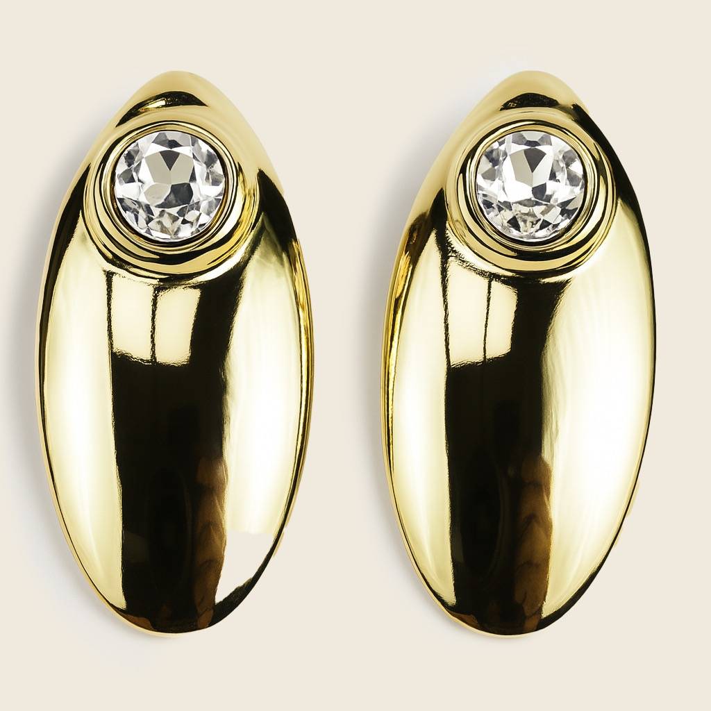 Crystal Gold Oval Stud Earrings : AN-LJ-GO-0011-DE