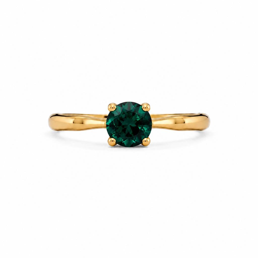 Minimalist Green Solitaire Gold Ring : RRAPR26AID-08