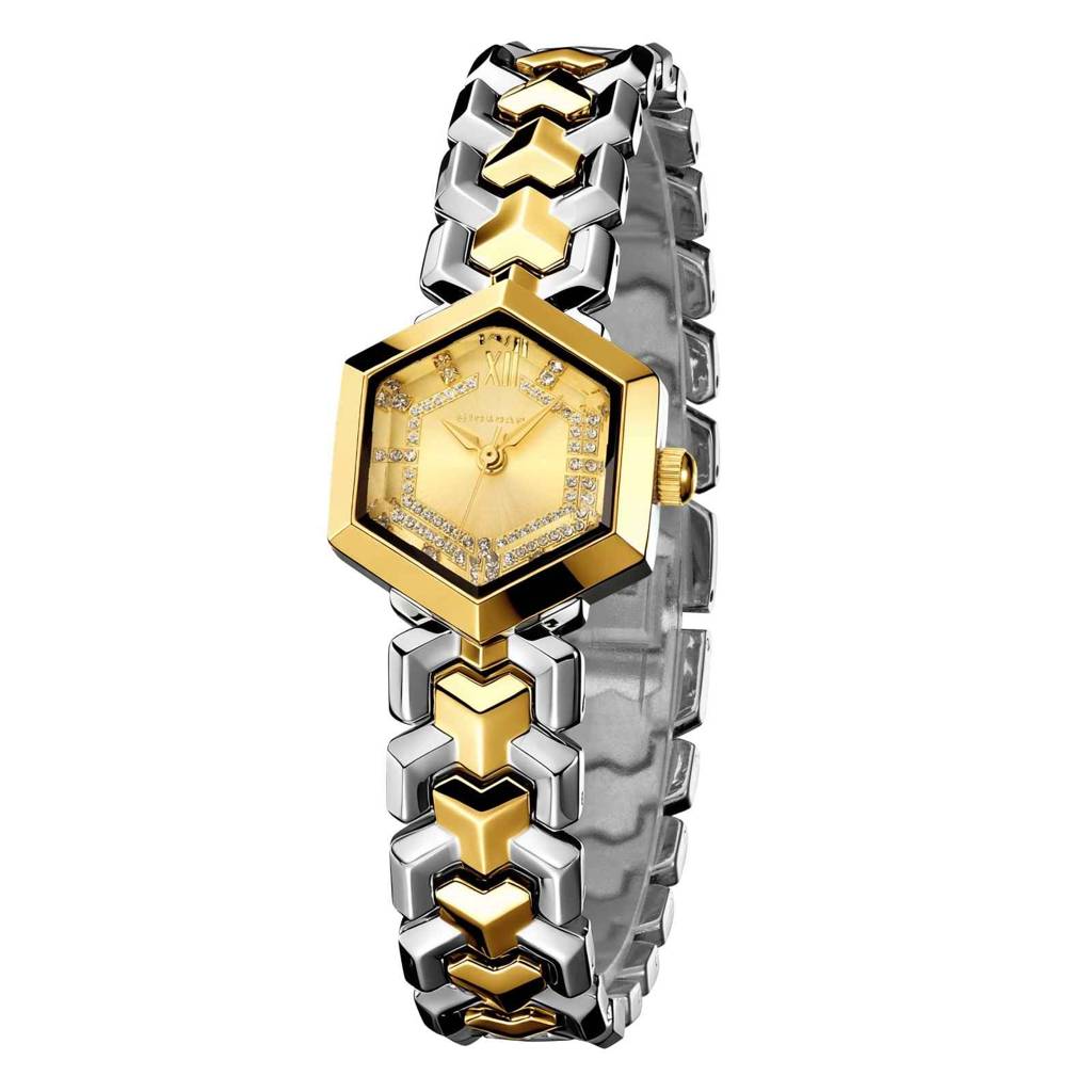 Giordano Analog Watch For Women Â Hexagon Dial With Crystal Accents, Stainless Steel Bracelet, Elegant Wristwa : GZ-60137-22