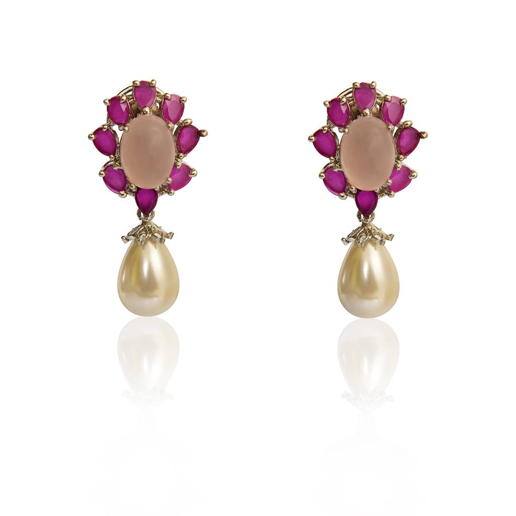 Red And Pink Chalcedony Earrings : IE944