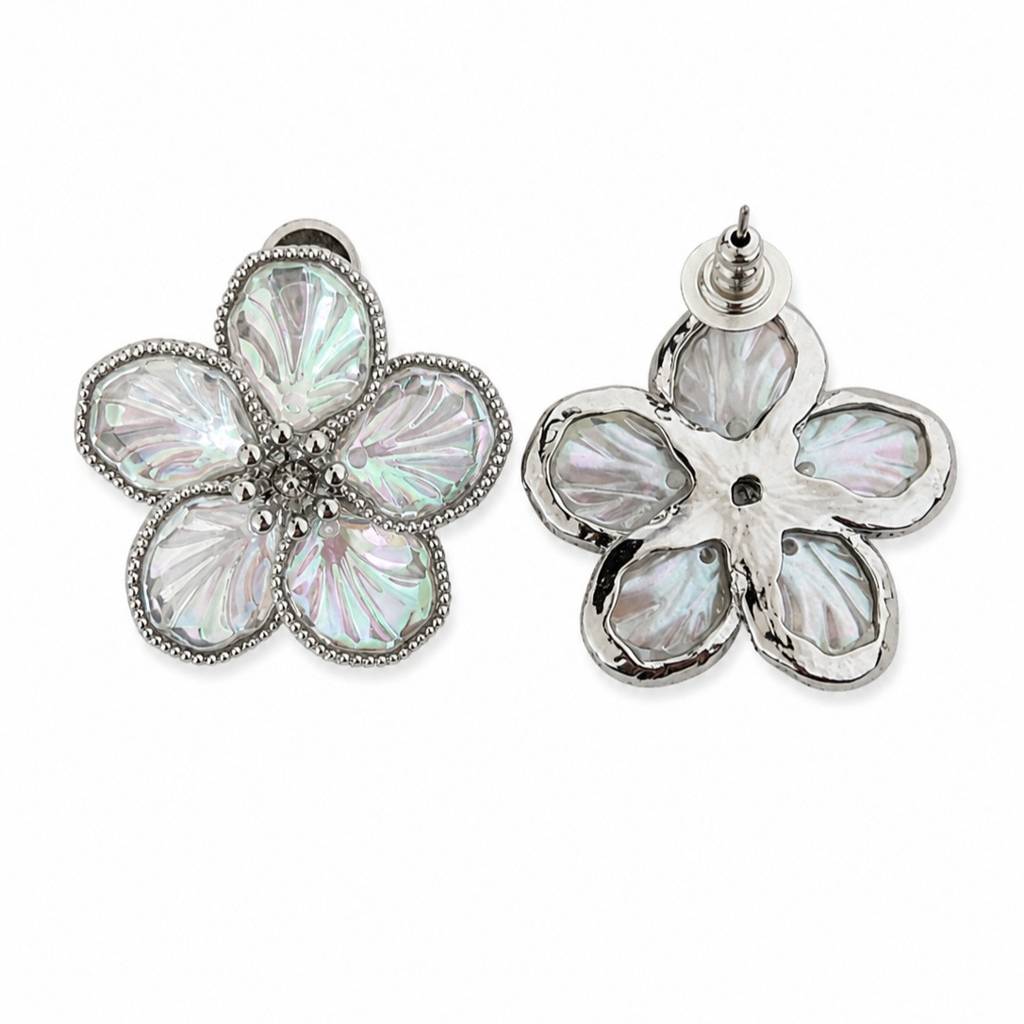 Iridescent Holographic Flower Stud Earrings — Silver : RRAPR26AID-65