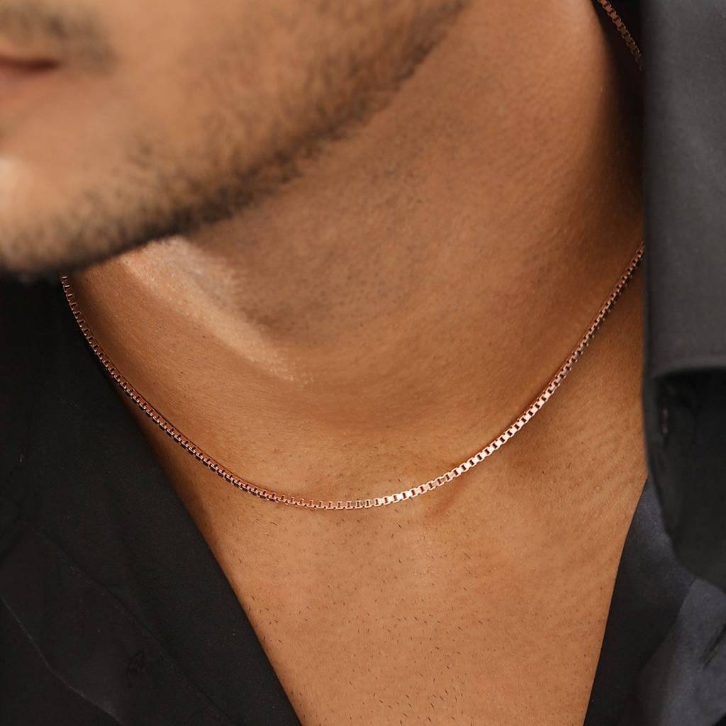 Classy Rose Gold Plated 925 Sterling Silver Box Chain For Him 24 Inches : CH-10052-RG-24-Inch