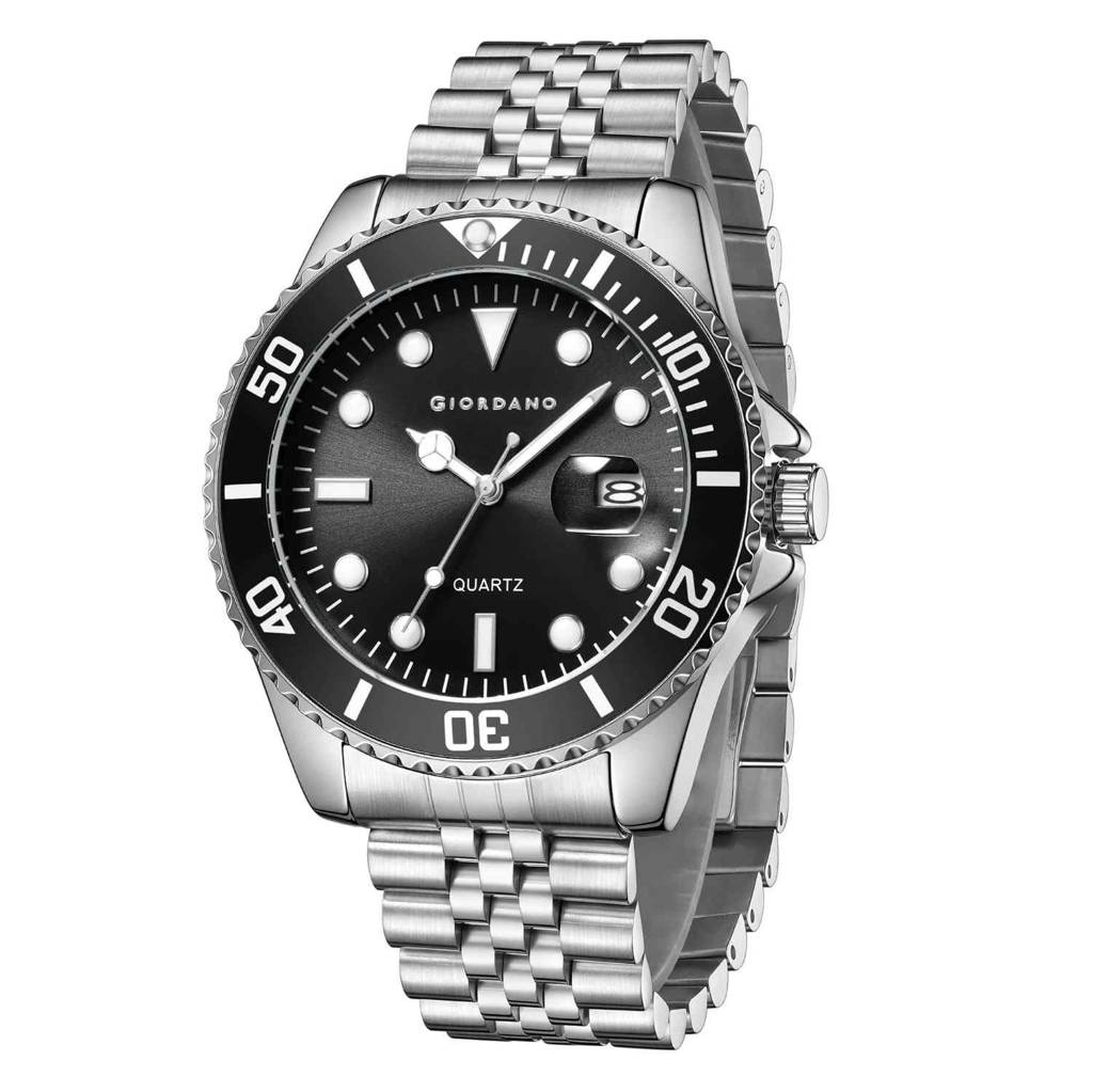 Giordano Analog Quartz Watch For Men – Round Dial With Rotating Bezel, Luminous Hour Markers, Stainless Steel St : GZ-50168-11