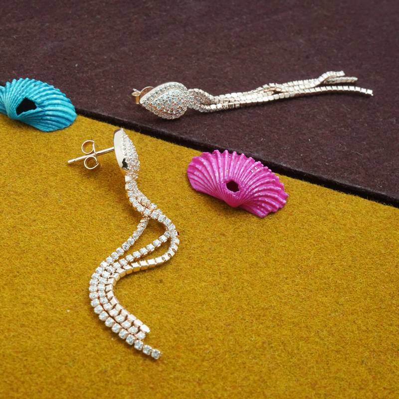 925 Pure Silver 3 Strands Danglers Drops | Rose Gold Plated Earrings : TWP1195