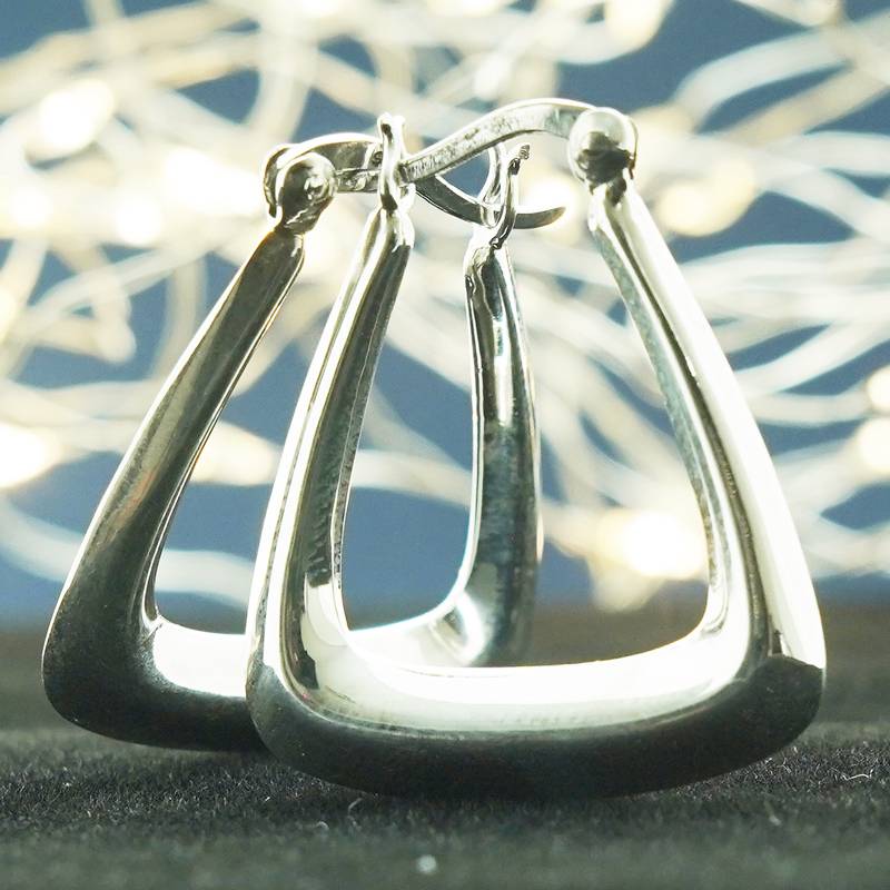 925 Sterling Silver Large Triangular Hollow Creole Hoop Earrings : TWP1177