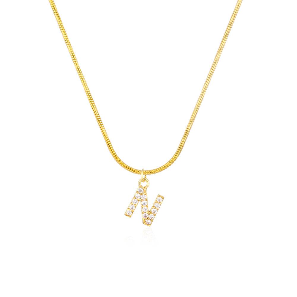 18K Gold Plated Anti-Tarnish Zircon Initial Letter Pendant Necklace : AWU0125P25N