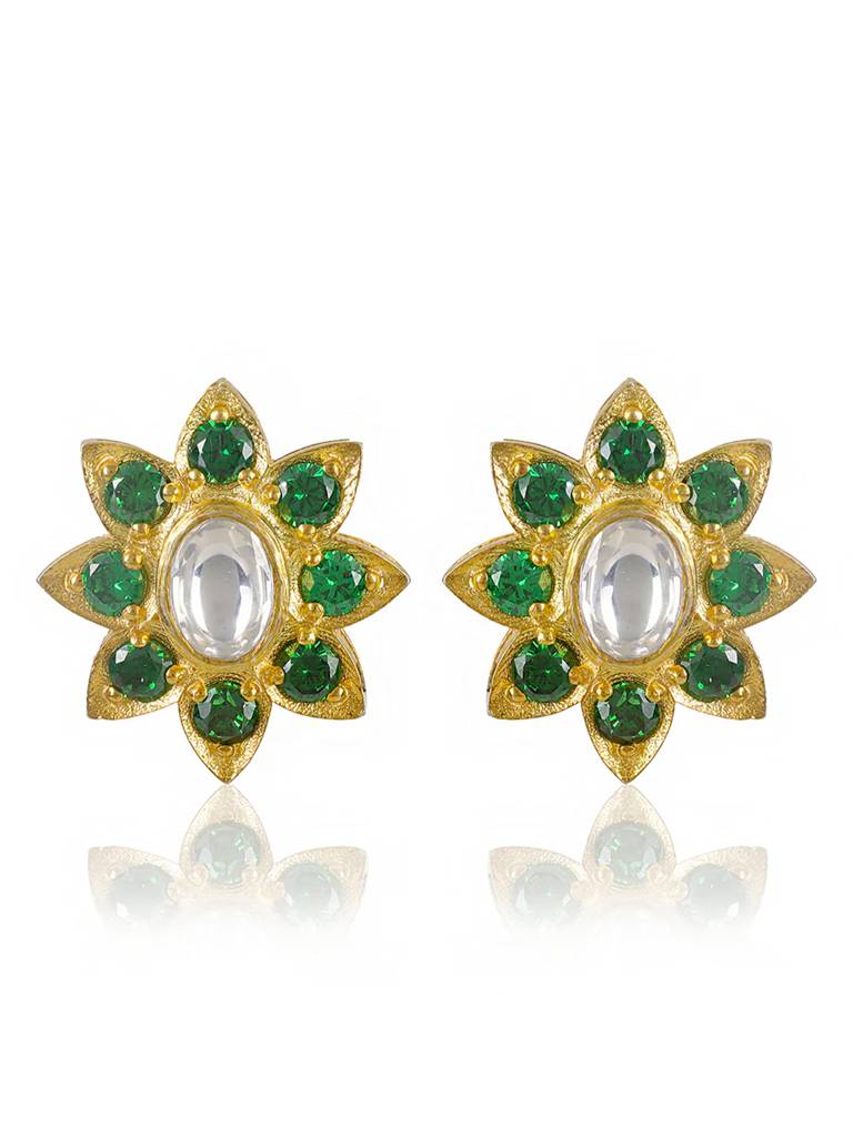 92.5 Silver Gold Earring With Green Zircon : U080SG005E0771