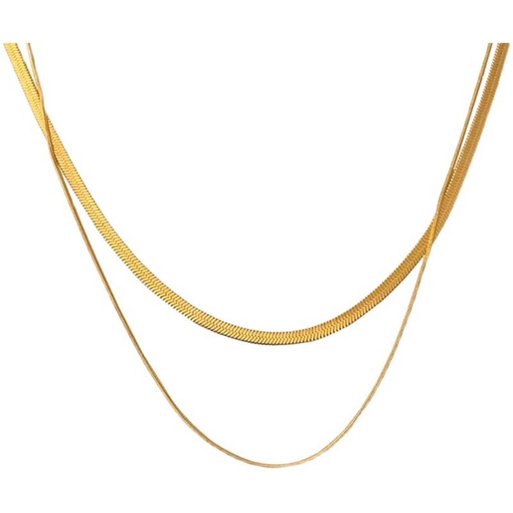 18K Plated Two Layer Snake Chain Necklace : ATO0624NK003G