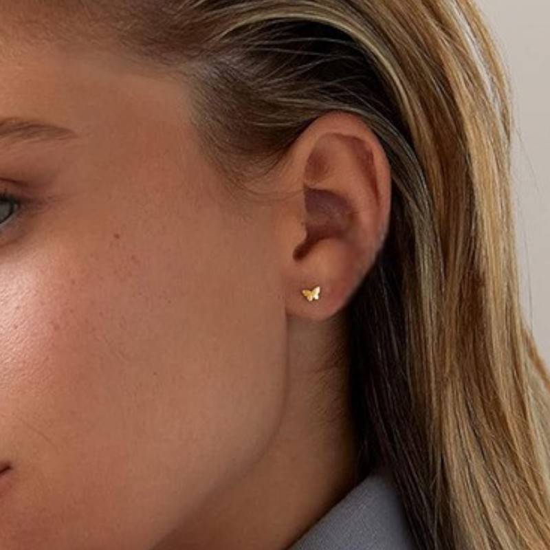 14K Gold Plated Anti-Tarnish Butterfly Flat Back Stud Earrings : AXY0925E1074