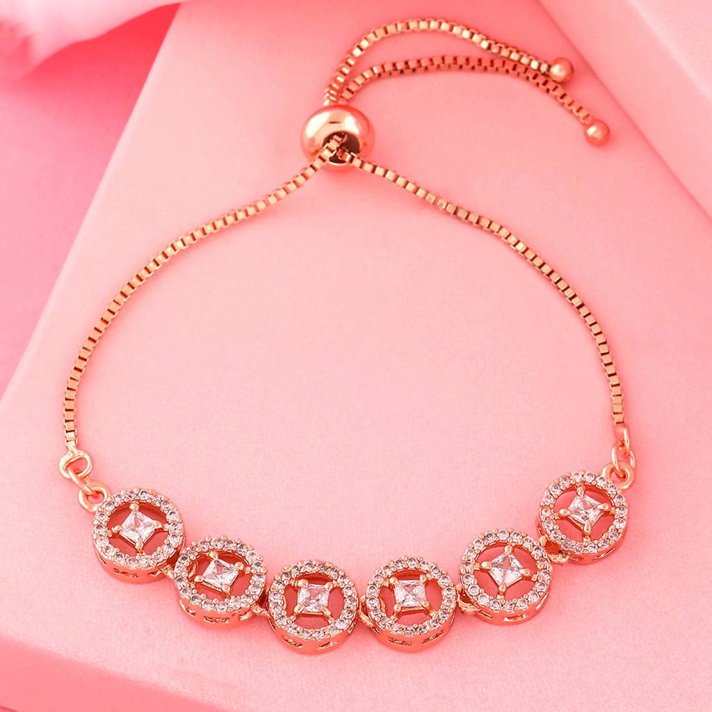Estele Rose Gold Plated Cz Rotating Glitter Bracelet For Women Brass  White