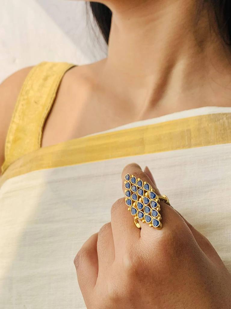 Silver Gold Plated Blue Ring : U100SG015R0075