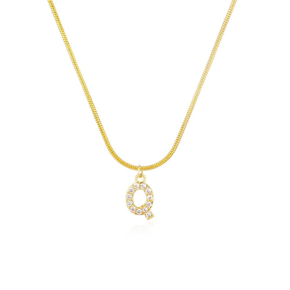 18K Gold Plated Anti-Tarnish Zircon Initial Letter Pendant Necklace : AWU0125P25Q
