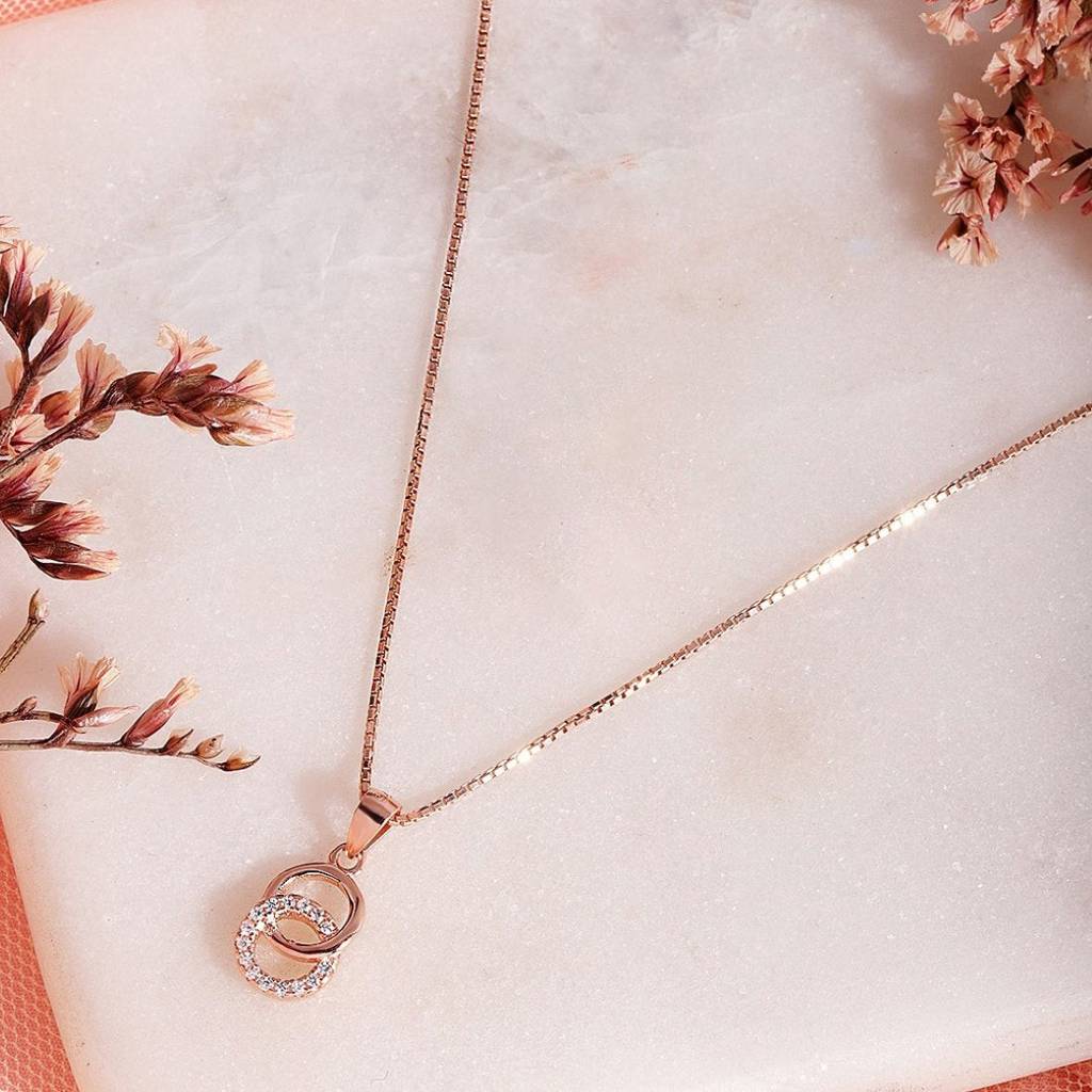 Rosy Halo Rose Gold-Plated Circular Cz 925 Sterling Silver Pendant With Chain : PEN-30108_C-RG