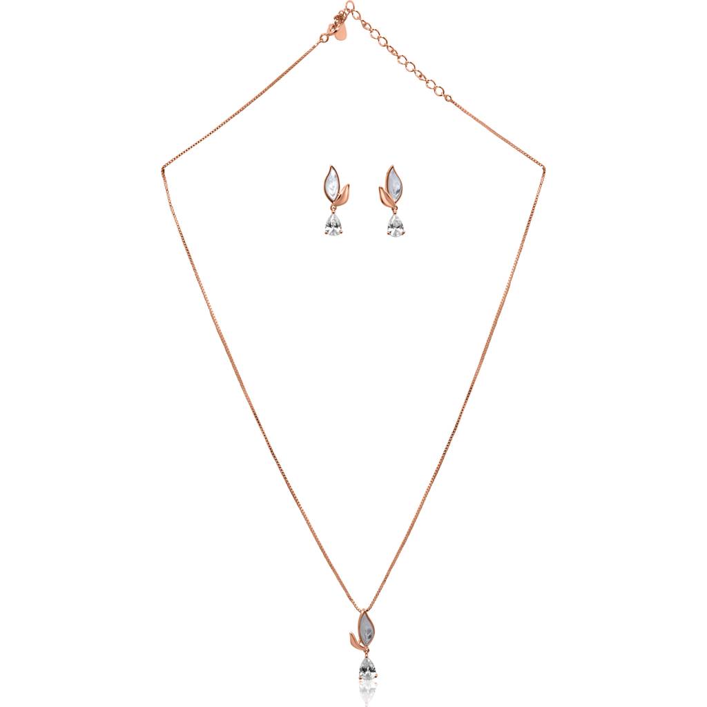 925 Pure Silver Zircon Studded Rose Gold Chain Pendant Set-Cps1022 : CPS1022