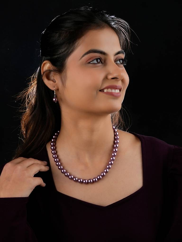 Raspberry Pink Pearls Necklace Set : PRMBS04