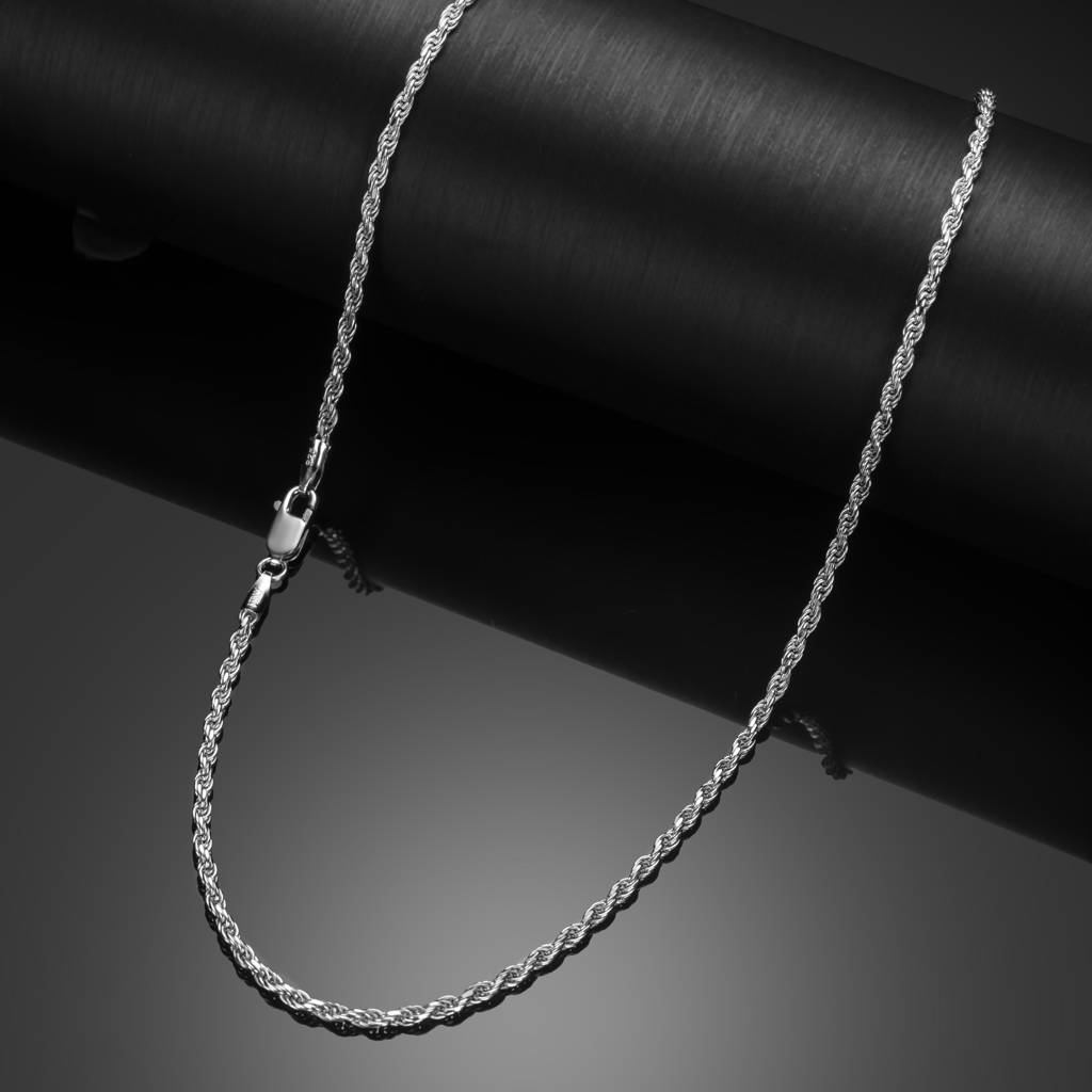925 Sterling Silver Italian Handmade Chopin Chain For Men, 20 Inch Rhodium Plated Silver Chain : BRDCRHM
