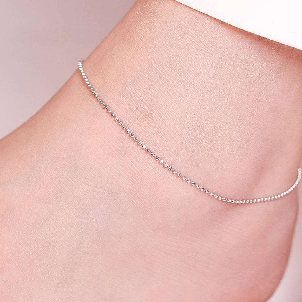Minimal Tiny Beads 925 Sterling Silver Anklet : ANK-60014-PAIR