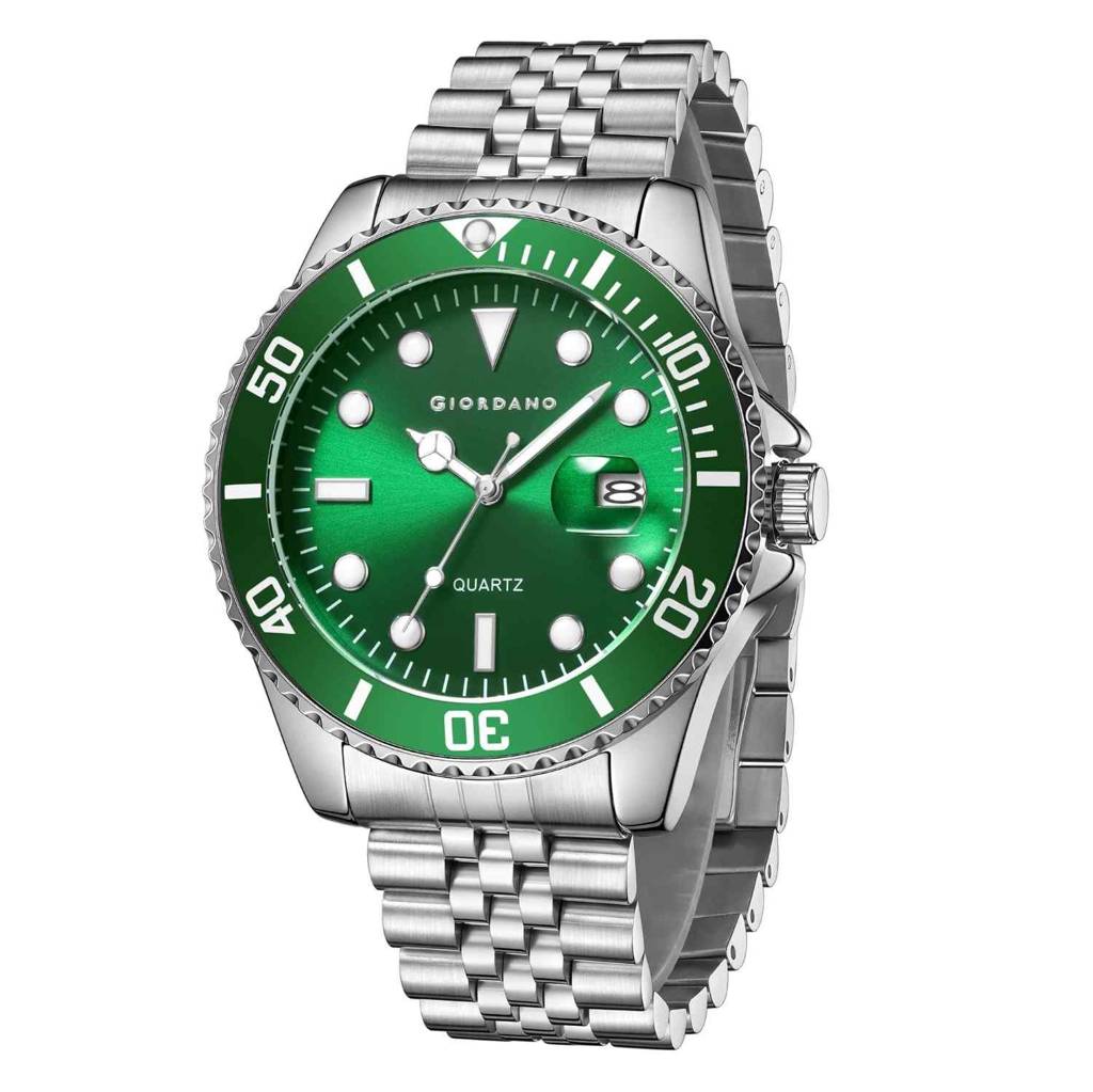 Giordano Analog Quartz Watch For Men – Round Dial With Rotating Bezel, Luminous Hour Markers, Stainless Steel St : GZ-50168-33