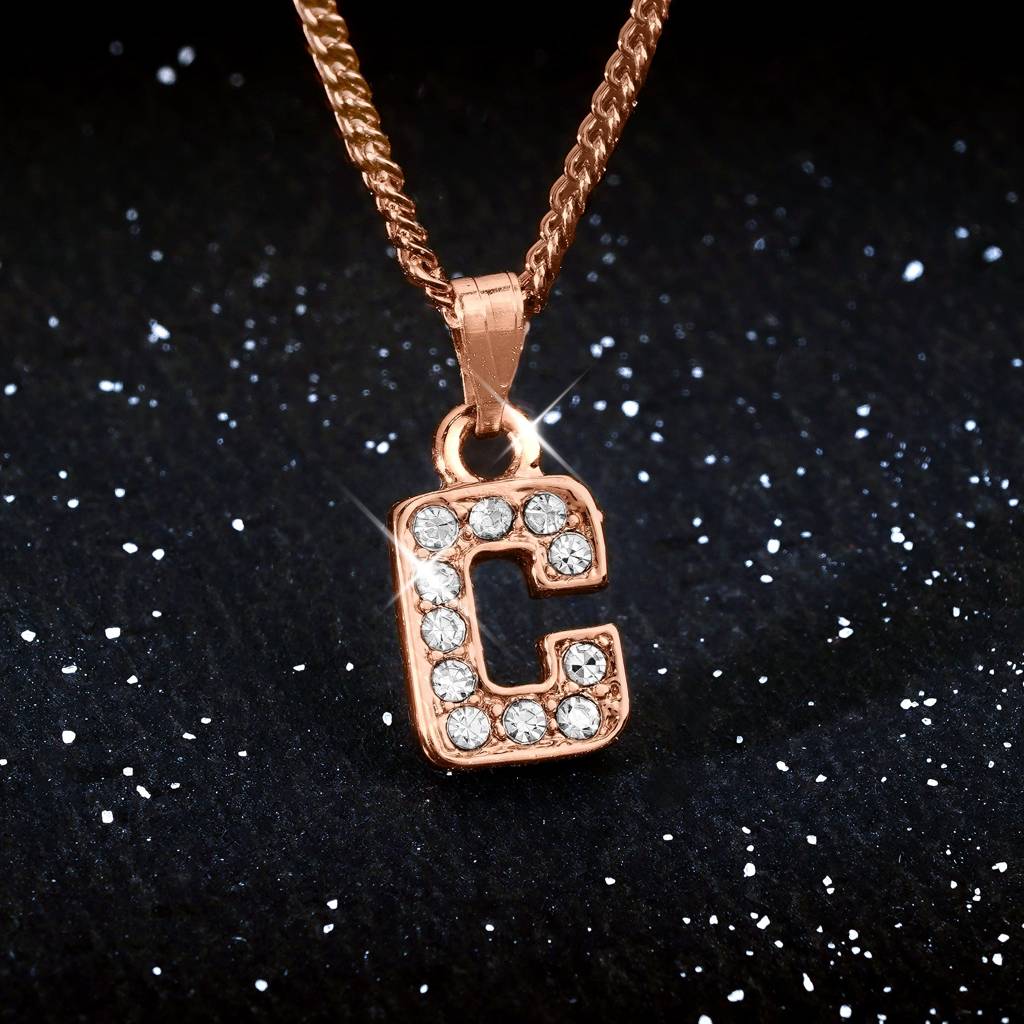 Estele Rosegold Plated Small & Elegant 'C' Letter Pendant With Crystals For Girl'S & Women : 1017-RG-CPENDANT