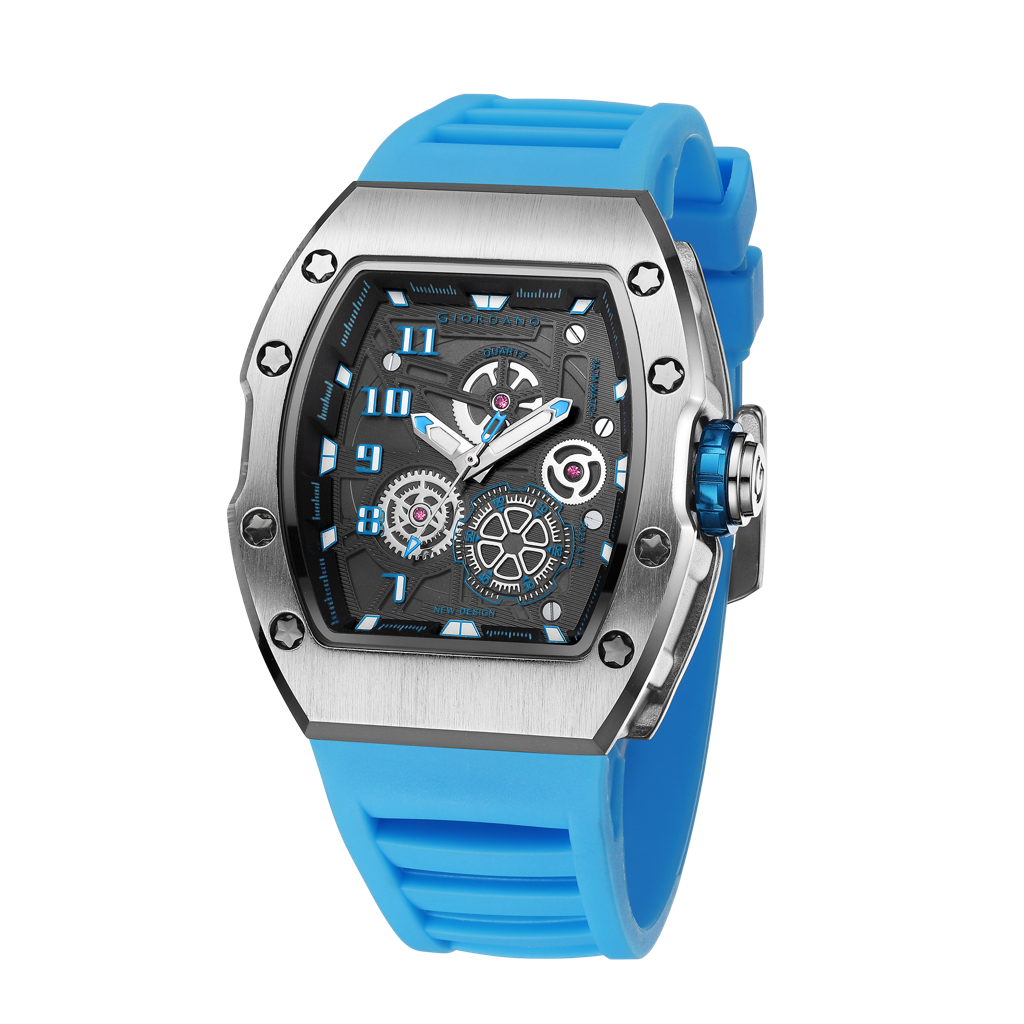 Giordano Sqaure Analog Casual Sporty Watch For Men – Mechanical-Inspired Design Dial, Quartz Movement, Silicon S : GZ-50150-04