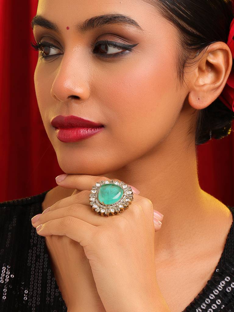 Teardrop Green Stone Ring : RRJAN26-02