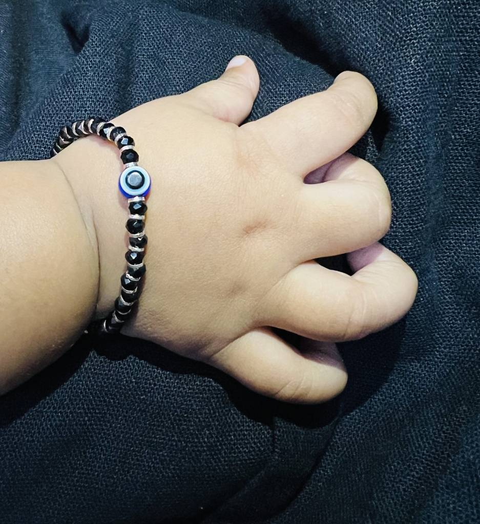 925 Sterling Silver Black Beads Evil Eye Bracelet For Baby : ARSBR109