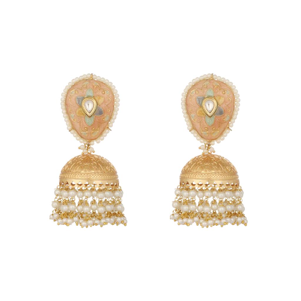 Royale Enamel Pearl Drop Statement Jhumki Earrings : YI24A0433E
