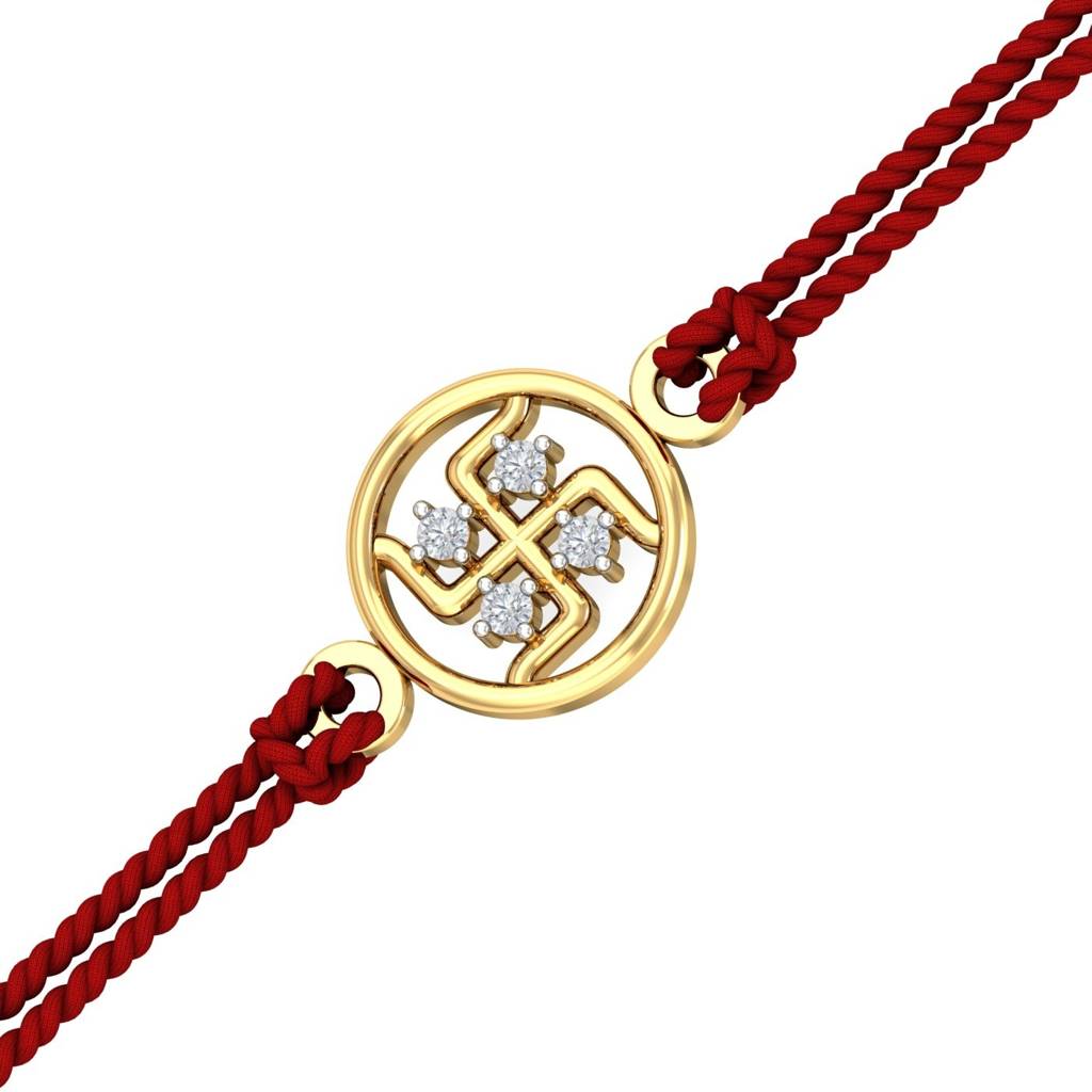 Eternz Certified Jewellery - KuberBox 9K Yellow Gold Diamond Rakhi Pendant (One Size)