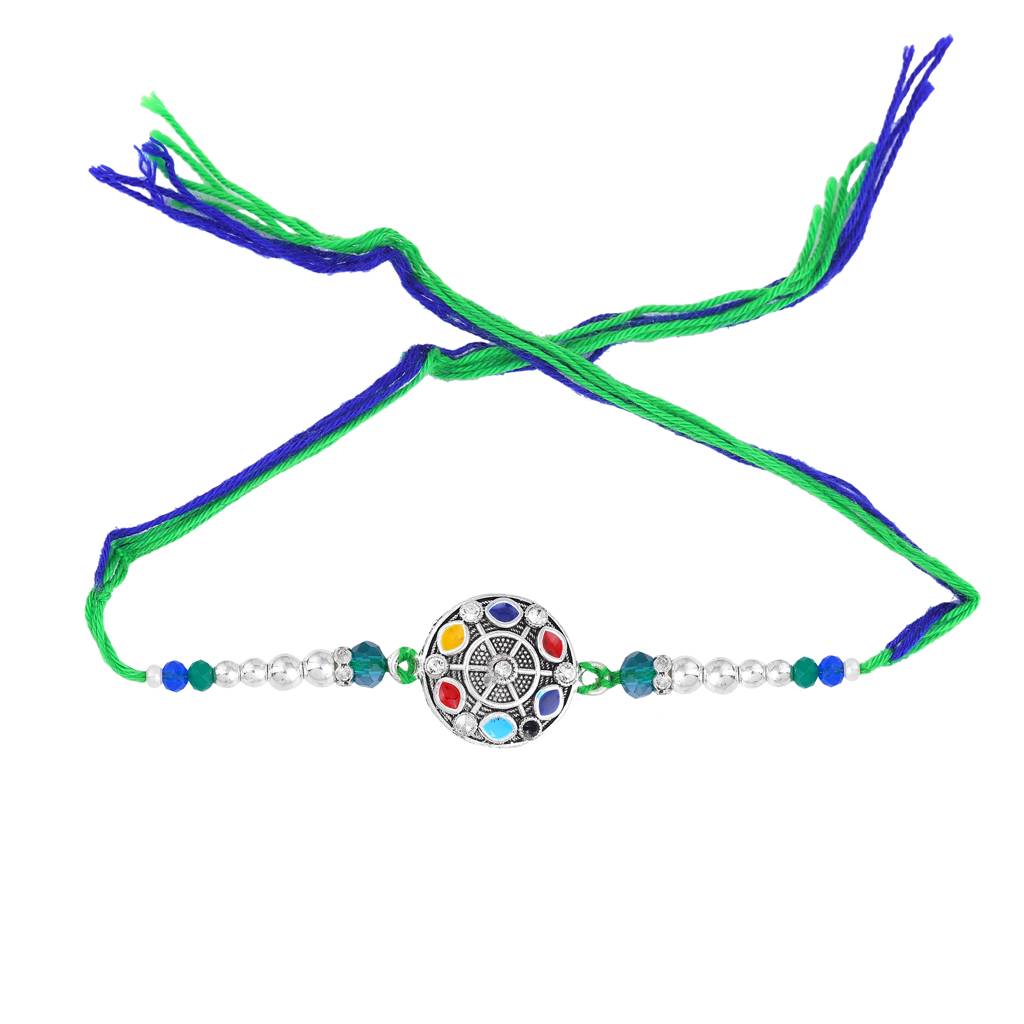 ock Feather & Circle Design Set Of 2 Premium Rakhi With Roli Chawal & Greeting Card For Brother : Combo-SR-79878002RAKHI