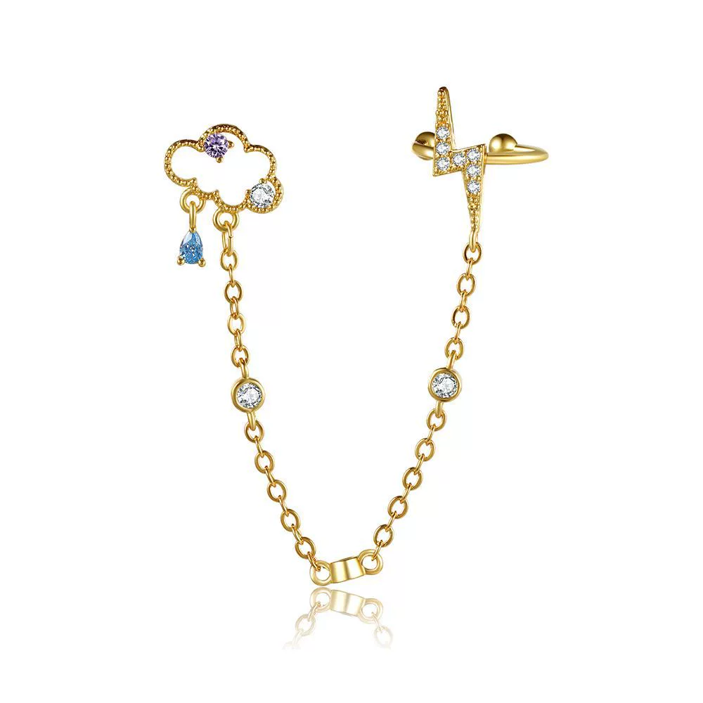 18K Plated Anti-Tarnish Cloud Zircon Drop Earring  Chain & Earcuff : AWU0125E556G
