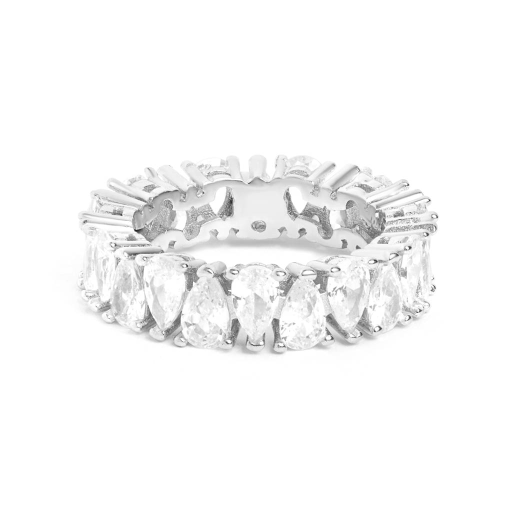Mystic Pear Eternity Diamond Band Silver Ring : R034-WH-D-10