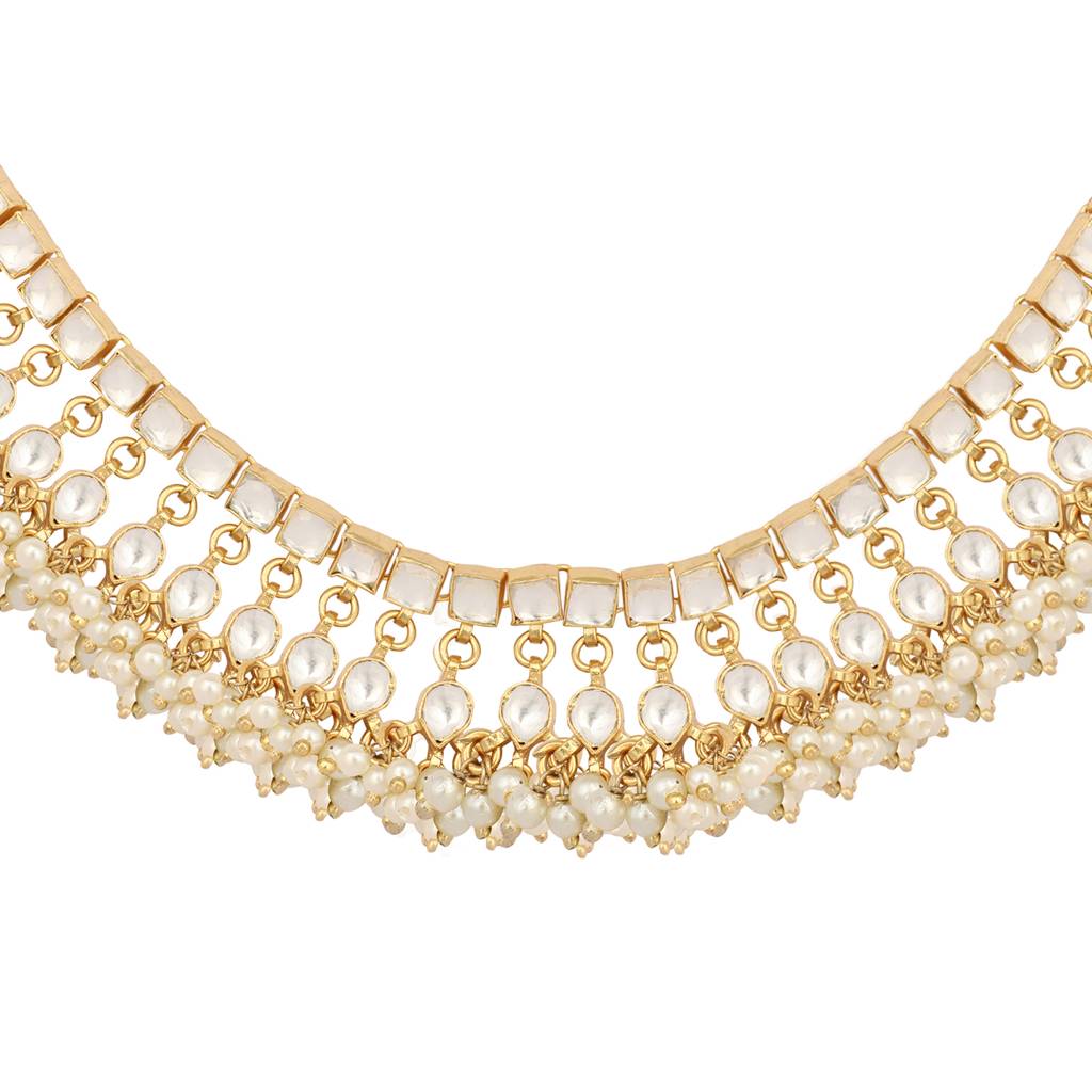22K Gold Plated Ivory Dusk Kundan Necklace Set : YI24A0453N