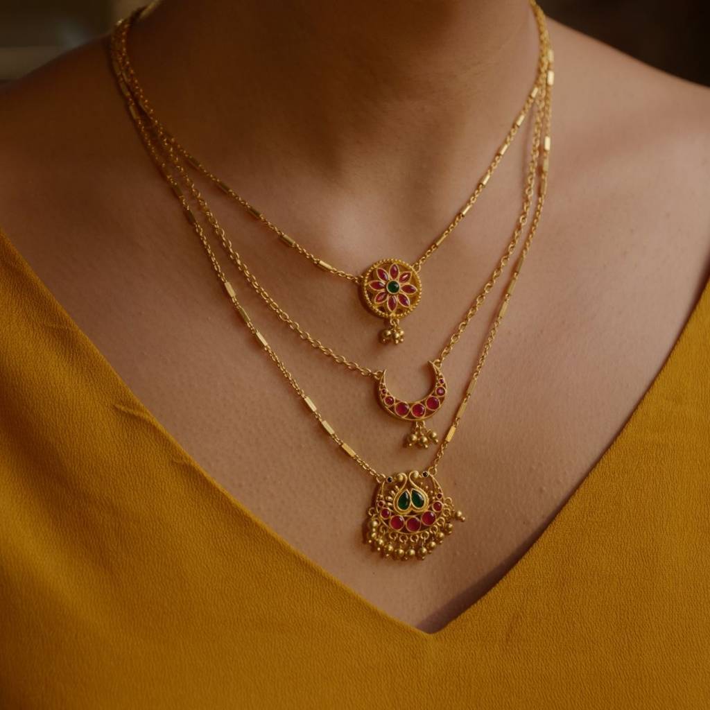 Moon And Blooms Layered Necklace : TN786GBR