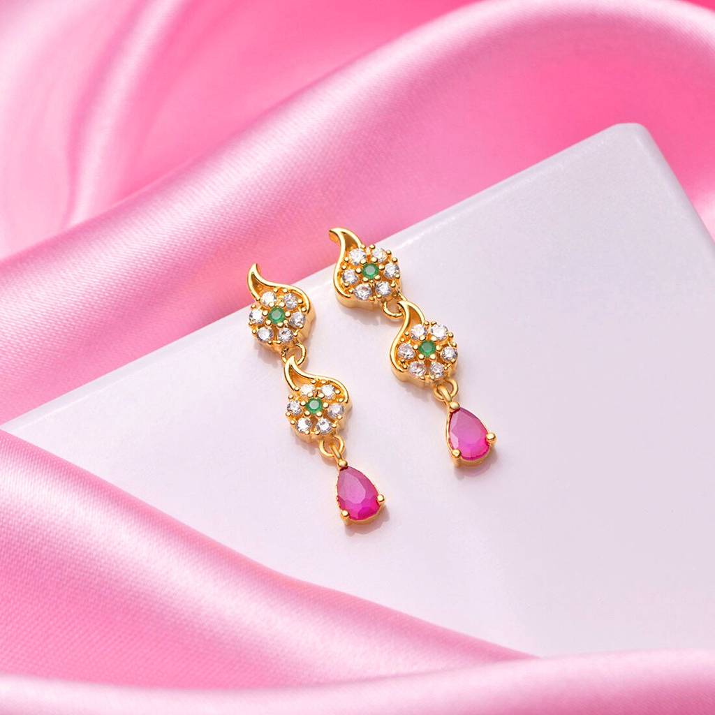 Enchanted Forest Gold Plated Drop 925 Sterling Silver Earrings : EAR-20381