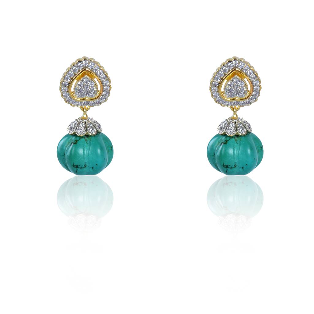 Heart With Turquoise Drop Earrings : IE900A