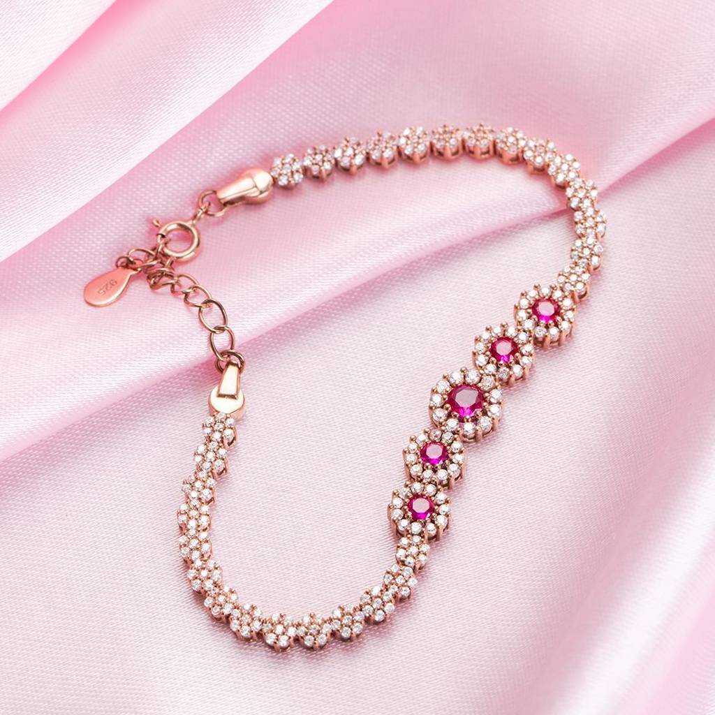 Rose Petal Adorn 925 Sterling Silver Adjustable Floral Bracelet : BR-80215-RG