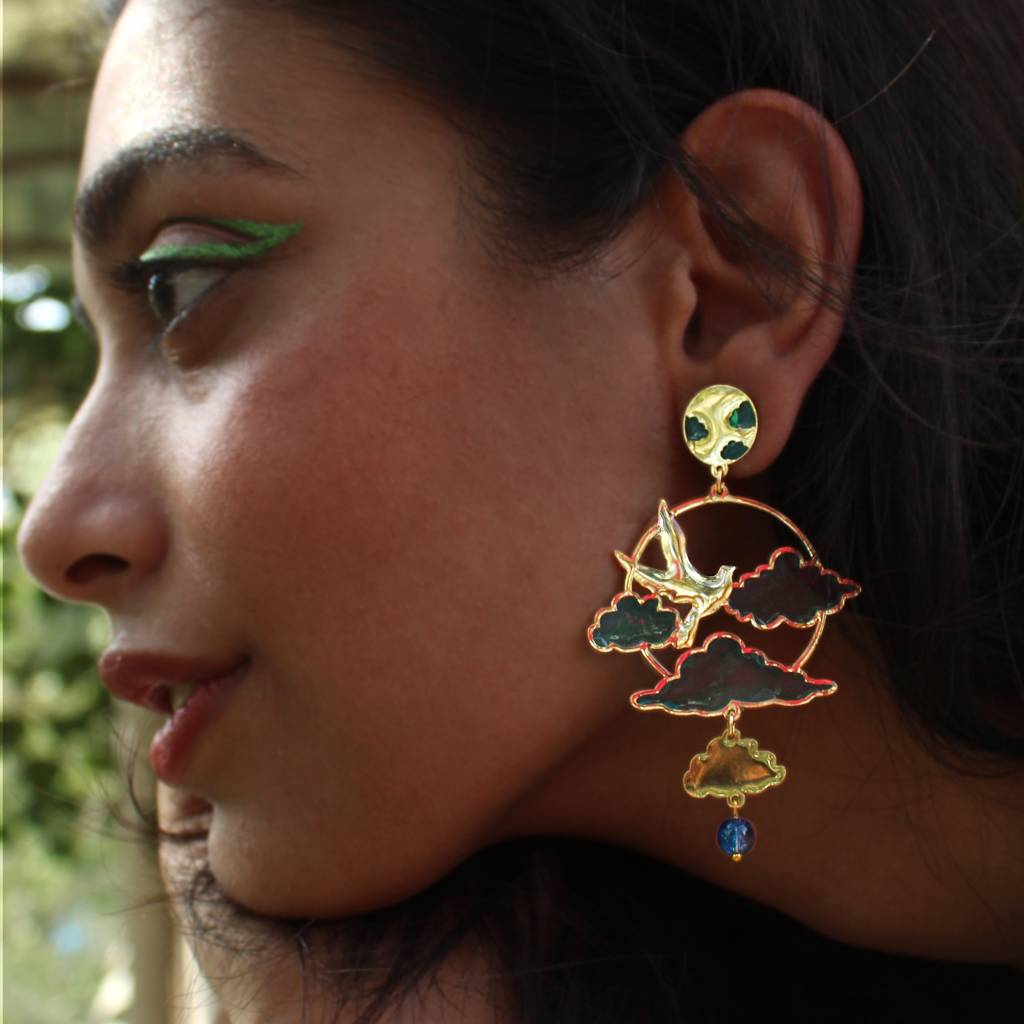Bird & Sky Blue Resin Earrings : ACE281