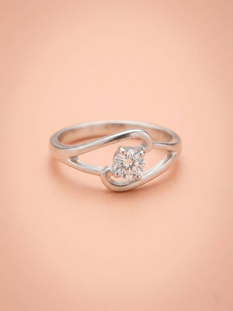 925 Pure Silver North Star Solitaire Rhodium Plated Zircon Ring : LR1364