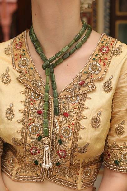 Moti Mahal Long Mala With Green Beads & Pearl Tassels : XAGMKM2732