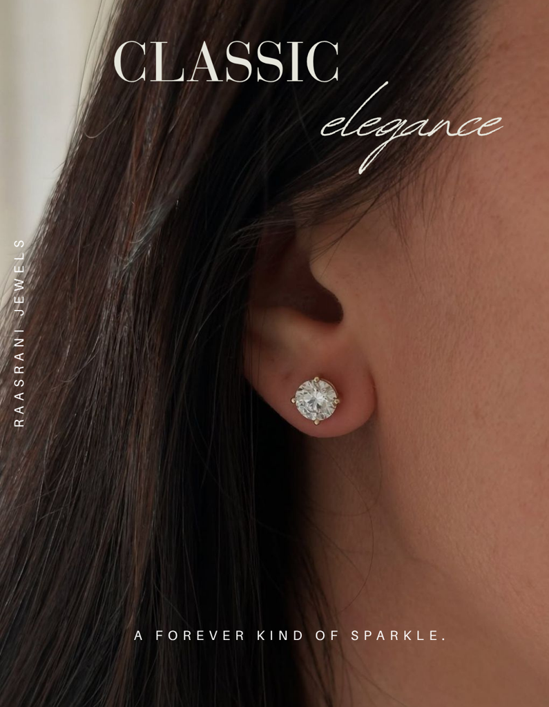 Gold-Plated Solitaire Big Stone Stud Earrings Â Stainless Steel, Premium Ad Stone, Hypoallergenic & Anti-Tarnish : S925E547SBS