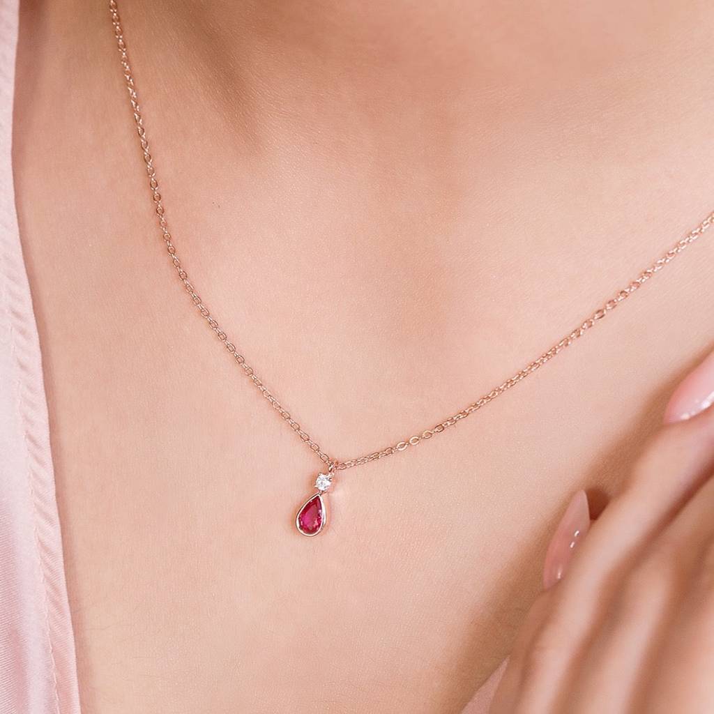 Ruby Tear Drop Rose Gold Plated 925 Sterling Silver Necklace : NL-30104